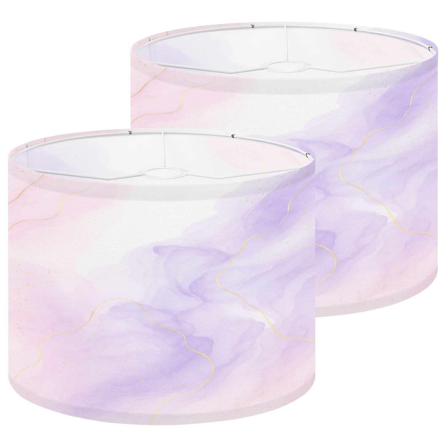 Lampshades 2 Pack Abstract two colored rose lavender liquid marble gold stripes glitter 13"x13"x10" Light Shade for Table Lamps Floor Lamps Drum Lamp Shades Lampshade Replacement Easy Assembly