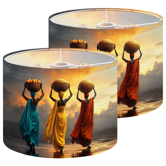 Lampshades 2 Pack African Women Carrying Baskets Fruit Sunset Vibrant Colors 13"x13"x10" Light Shade for Table Lamps Floor Lamp Shades Lampshade Replacement Easy Assembly