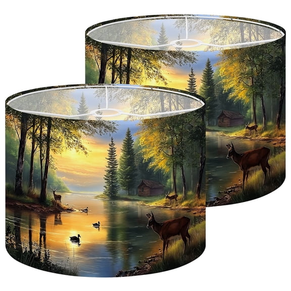 Lampshades 2 Pack Animal Deer Vintage Wildlife Rustic Lake Cabin Sky Mallard 13"x13"x10" Light Shade for Table Lamps Floor Lamp Shades Lampshade Replacement Easy Assembly