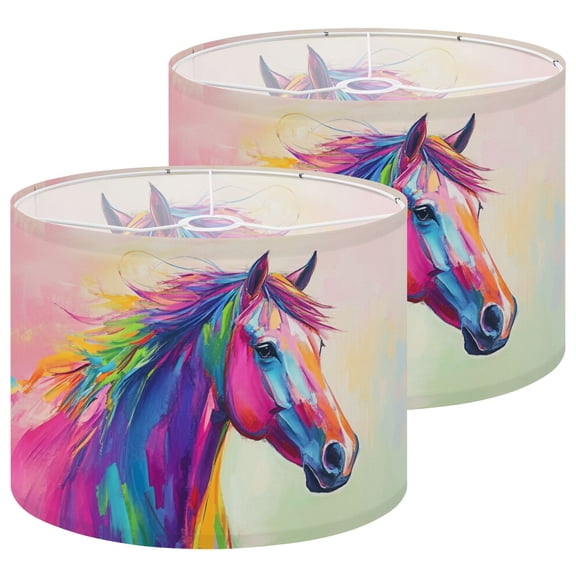 Lampshades 2 Pack Animal Painting Colorful Horses Modern Colorful Horse 13"x13"x10" Light Shade for Table Lamps Floor Lamps Drum Lamp Shades Lampshade Replacement Easy Assembly