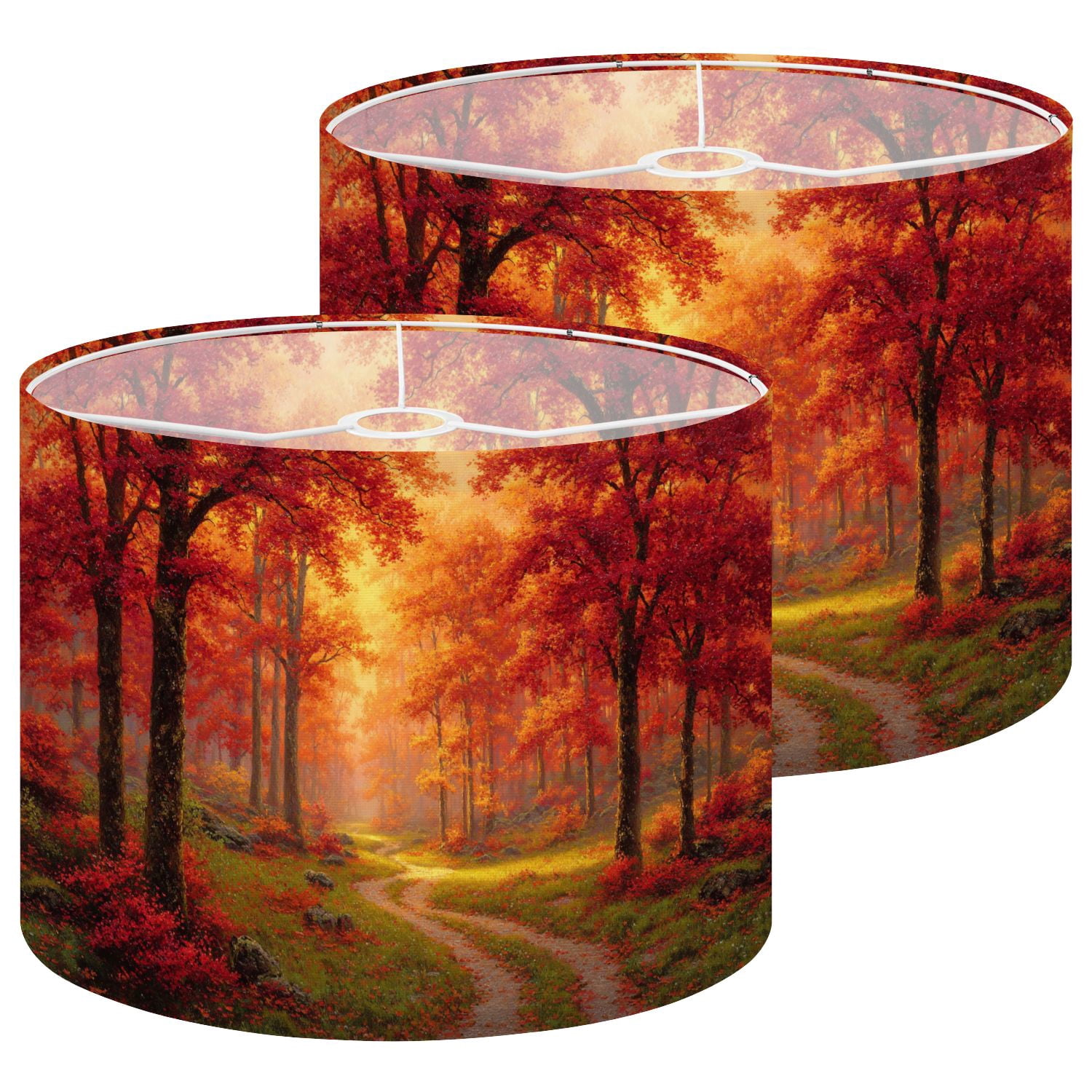 Lampshades 2 Pack Autumn Forest Pathway Vibrant Orange Red Leaves ...