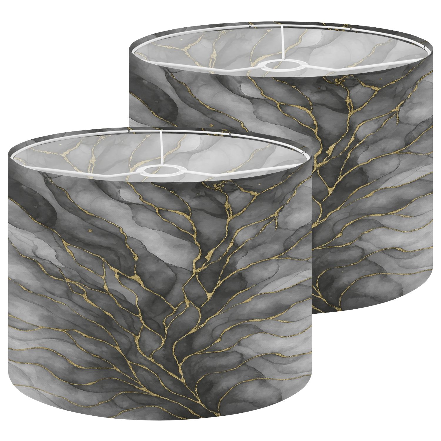 Lampshades 2 Pack Black white watercolor gold glitter Water color alcohol ink splash 13"x13"x10" Light Shade for Table Lamps Floor Lamps Drum Lamp Shades Lampshade Replacement Easy Assembly