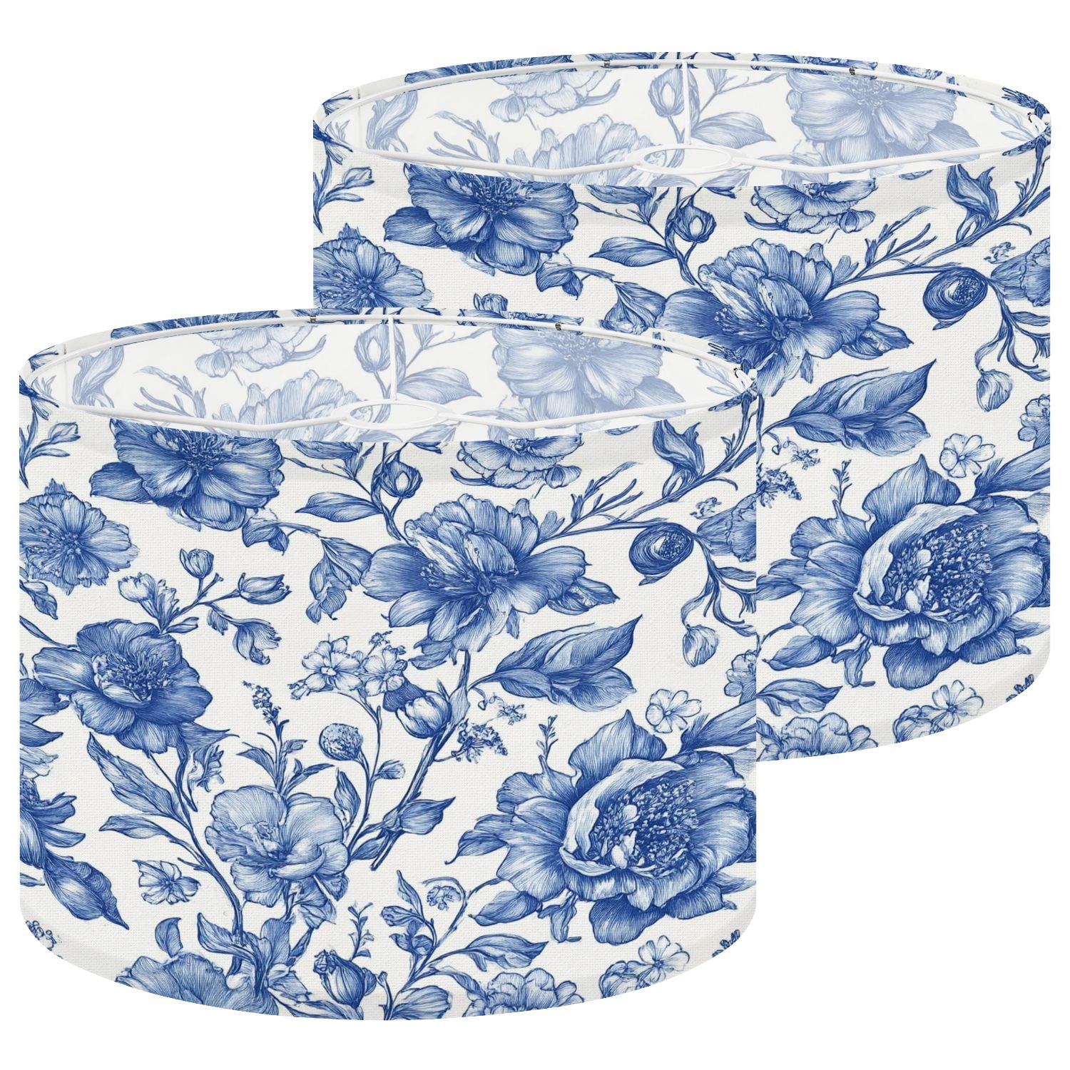 Lampshades 2 Pack Bloom Vintage floral seamless Spring flowers Blue white 13"x13"x10" Light Shade for Table Lamps Floor Lamps Drum Lamp Shades Lampshade Replacement Easy Assembly