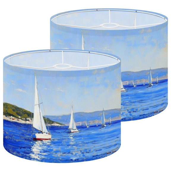 Lampshades 2 Pack Blue Abstract Seascape Landscape Textured Navy Blue Modern Ocean 13"x13"x10" Light Shade for Table Lamps Floor Lamps Drum Lamp Shades Lampshade Replacement Easy Assembly