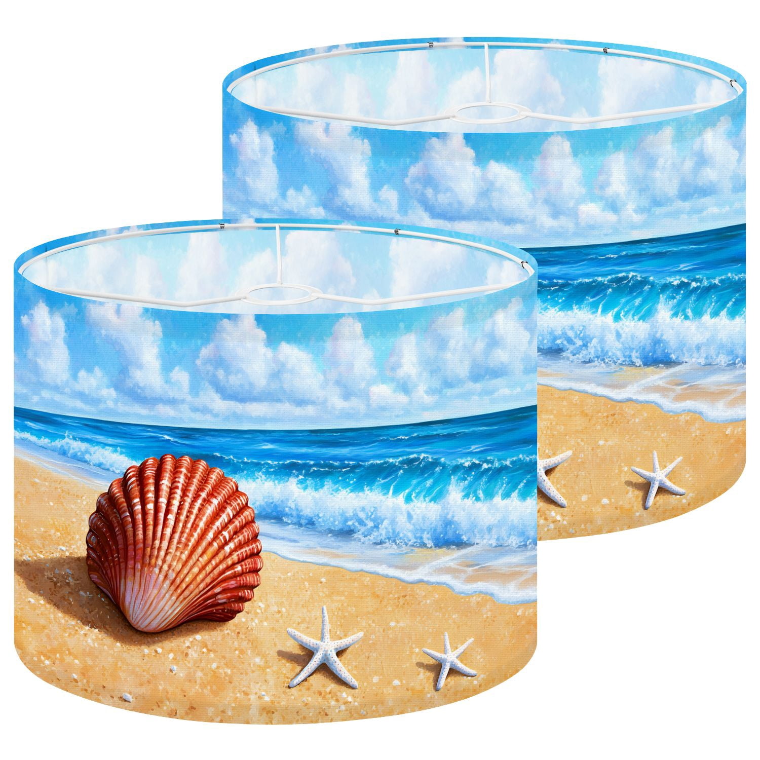 Lampshades 2 Pack Blue Beach Seashell Coastal Ocean Colorful Sea Skyline Wave Sand 13"x13"x10" Light Shade for Table Lamps Floor Lamps Drum Lamp Shades Lampshade Replacement Easy Assembly