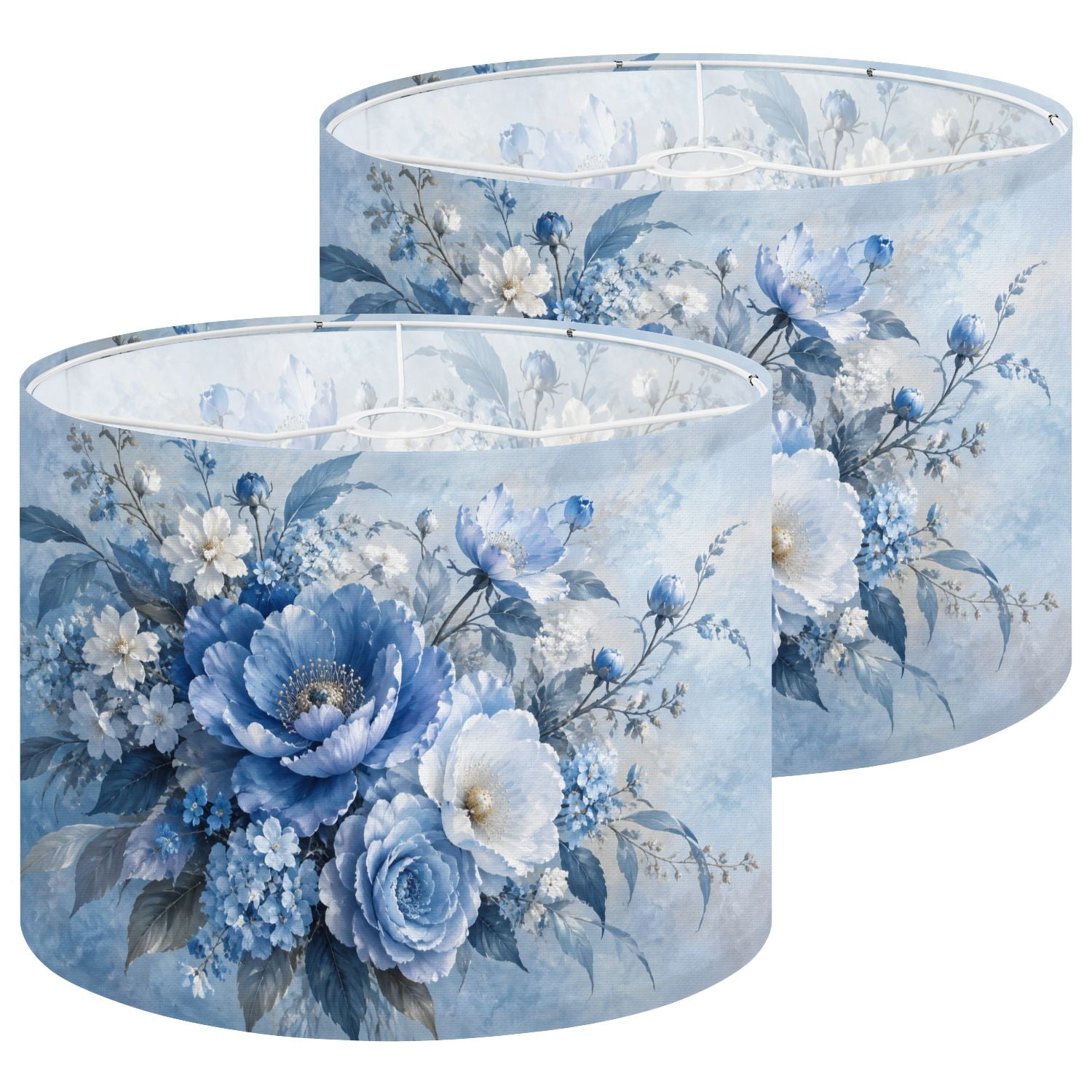 Shade Cloth For Roses Lampshades 2 Pack Blue Floral Elegant Roses Anemones 13