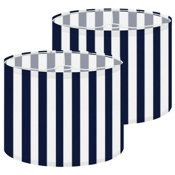Lampshades 2 Pack Blue White Vertical Striped Minimalist Design 13"x13"x10" Light Shade for Table Lamps Floor Lamps Drum Lamp Shades Lampshade Replacement Easy Assembly