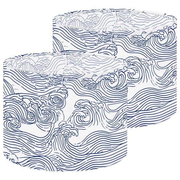 Lampshades 2 Pack Blue White Wave Stylized Ocean Swirls 13"x13"x10" Light Shade for Table Lamps Floor Lamp Shades Lampshade Replacement Easy Assembly