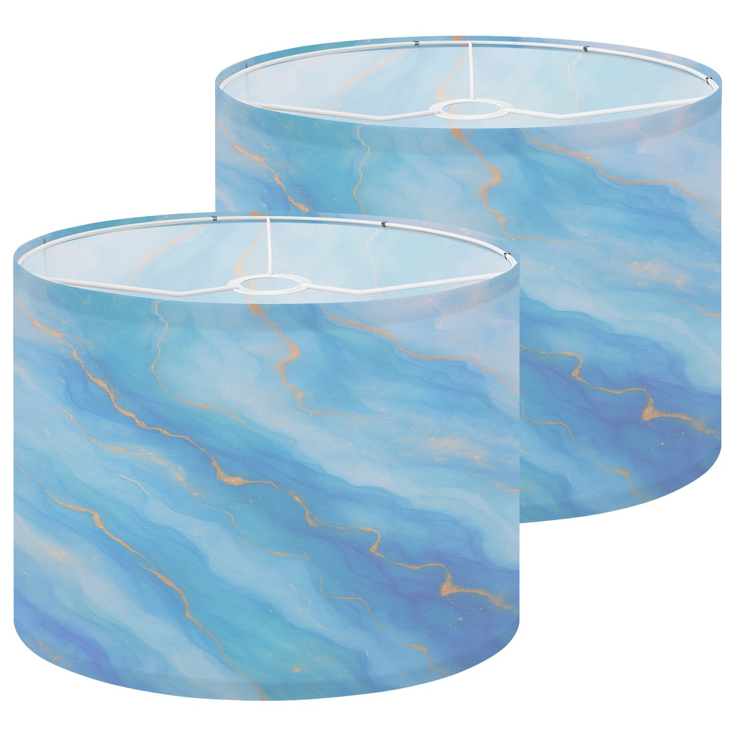 Lampshades 2 Pack Blue gold sparkle pastel marble 13"x13"x10" Light Shade for Table Lamps Floor Lamps Drum Lamp Shades Lampshade Replacement Easy Assembly
