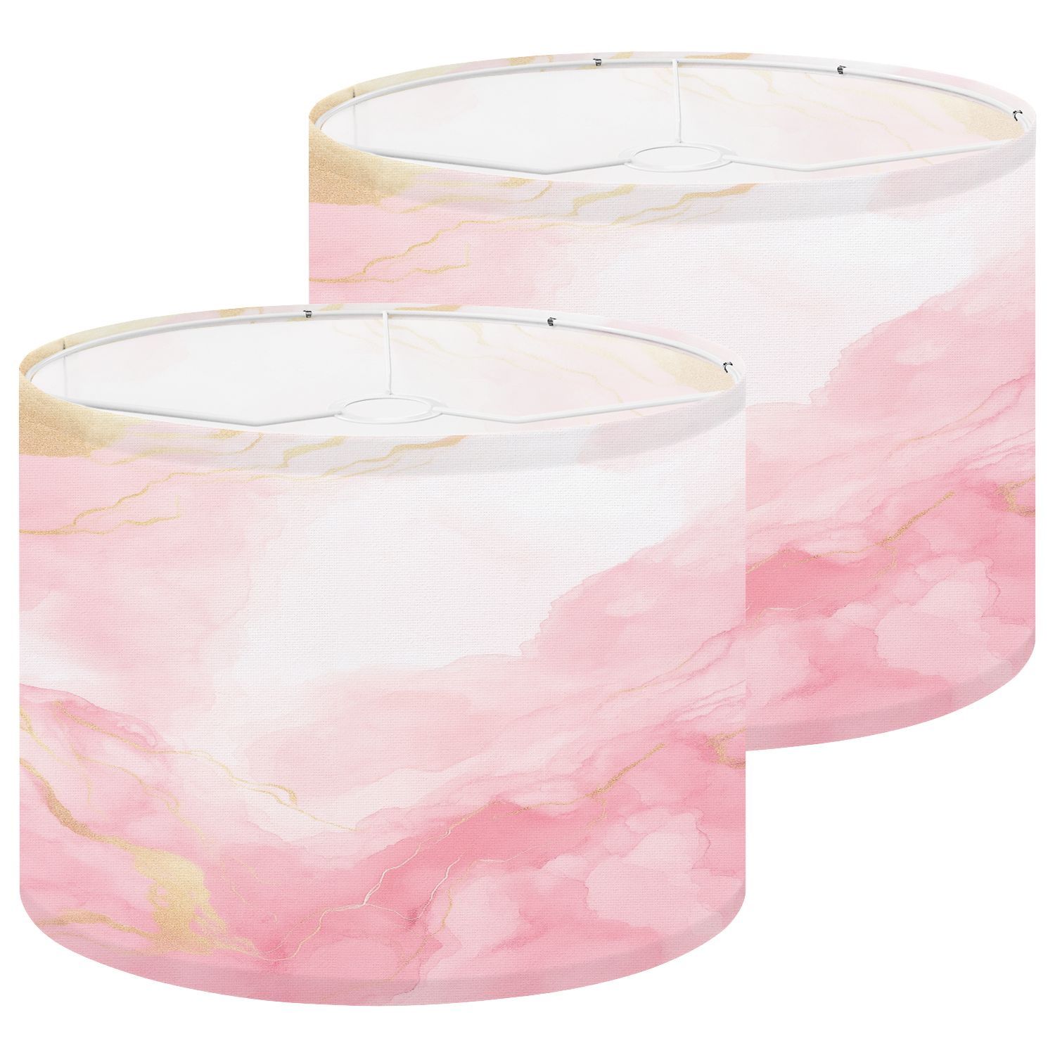 Lampshades 2 Pack Blush pink watercolor fluid Dusty rose golden marble frame Spring 13"x13"x10" Light Shade for Table Lamps Floor Lamps Drum Lamp Shades Lampshade Replacement Easy Assembly
