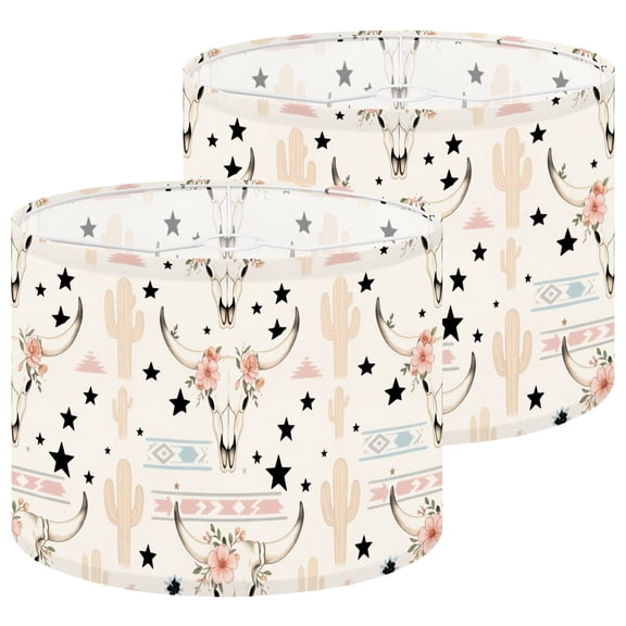 Lampshades 2 Pack Boho Chic Bull Skull Floral Accents 13"x13"x10" Light Shade for Table Lamps Floor Lamp Shades Lampshade Replacement Easy Assembly