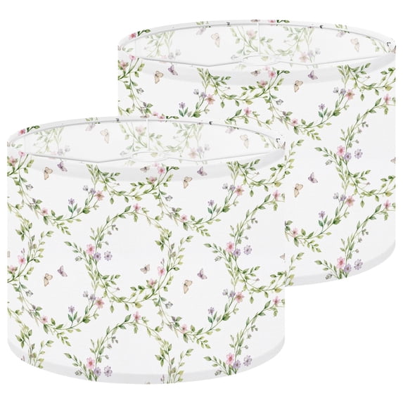 Pink Roses On Vine Lampshades 2 Pack Botanical Vine romantic Pink Flowers Green Leaves ...