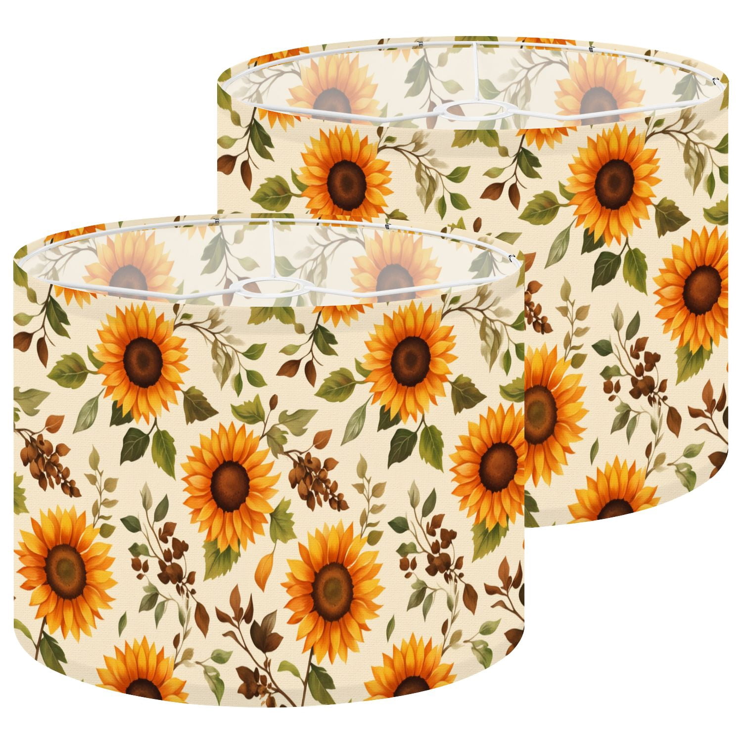 Lampshades 2 Pack Bright Sunflower Yellow Orange Petals Green Leaves 13"x13"x10" Light Shade for Table Lamps Floor Lamp Shades Lampshade Replacement Easy Assembly