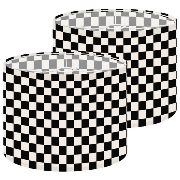 Lampshades 2 Pack Check board Black White checkered flag for racing flat 13"x13"x10" Light Shade for Table Lamps Floor Lamps Drum Lamp Shades Lampshade Replacement Easy Assembly