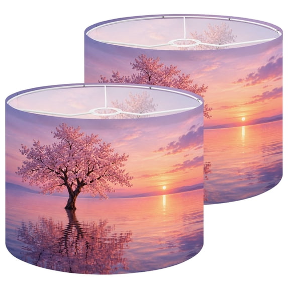 Lampshades 2 Pack Cherry Blossom Tree Pink Sunset Calm Water Surface 13 ...