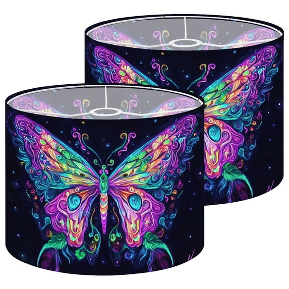 Lampshades 2 Pack Colorful Butterfly Aesthetic Trippy Hippie Abstract Patterns Neon Glow 13"x13"x10" Light Shade for Table Lamps Floor Lamp Shades Lampshade Replacement Easy Assembly