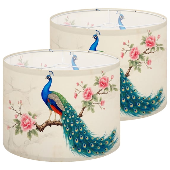 Lampshades 2 Pack Colorful Peacock Perched Branch Pink Flowers Greenery 13"x13"x10" Light Shade for Table Lamps Floor Lamp Shades Lampshade Replacement Easy Assembly