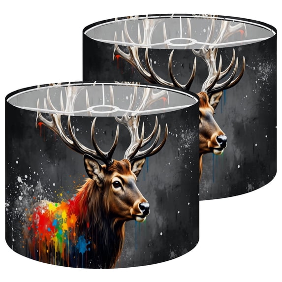Lampshades 2 Pack Colorful Stag Vibrant Paint Splashes Dramatic Antlers 13"x13"x10" Light Shade for Table Lamps Floor Lamp Shades Lampshade Replacement Easy Assembly Whimsical Aesthetic for Nursery