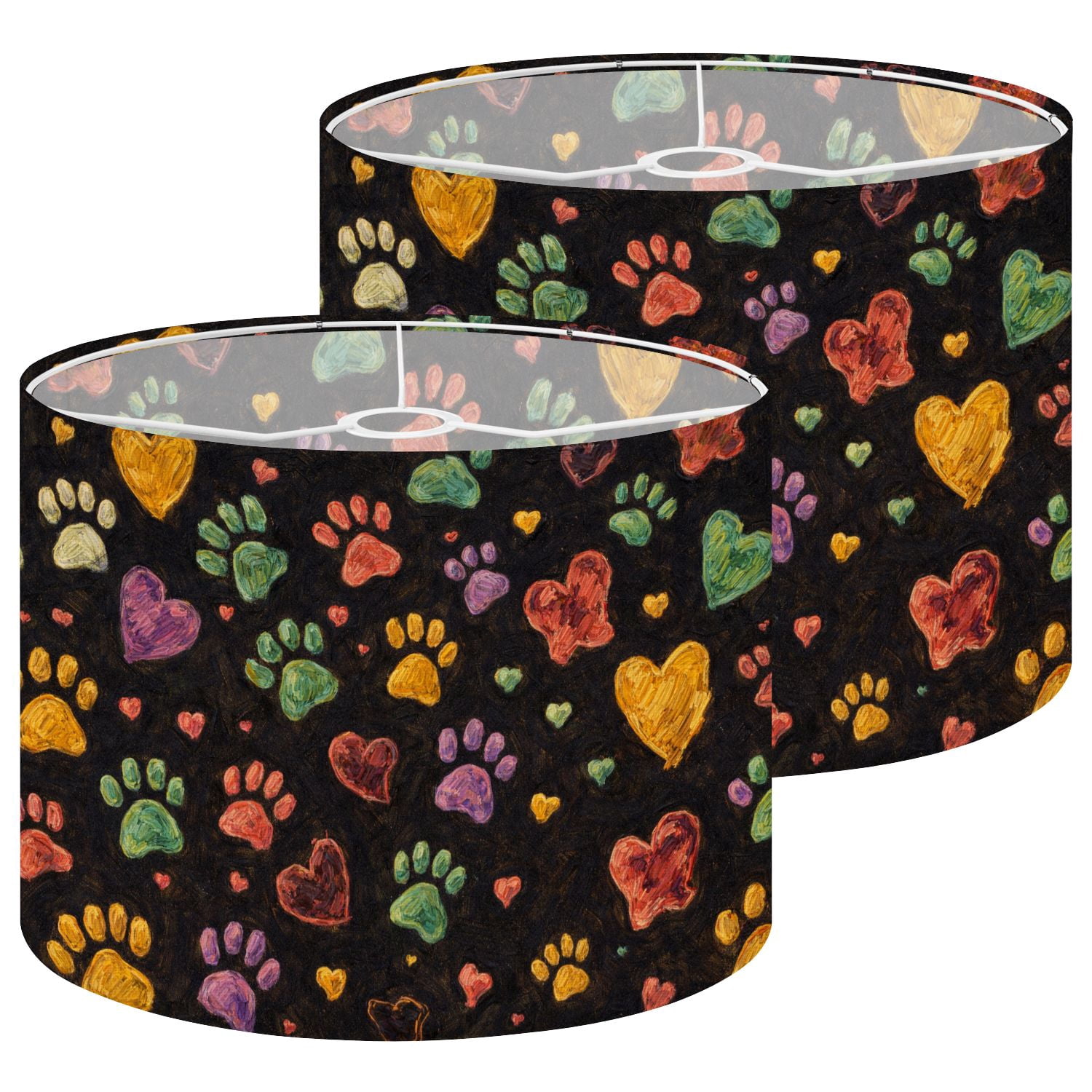 Lampshades 2 Pack Colorful doodle paw fabric black 13"x13"x10" Light Shade for Table Lamps Floor Lamp Shades Lampshade Replacement Easy Assembly