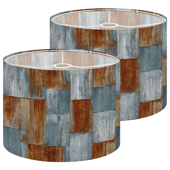 Lampshades 2 Pack Corrugated Metal Panel Rusted Weathered Industrial Texture 13"x13"x10" Light Shade for Table Lamps Floor Lamp Shades Lampshade Replacement Easy Assembly