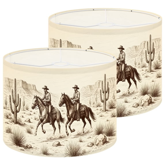 Lampshades 2 Pack Cowboys Riding Horses Desert Landscape Vintage Sepia Western 13"x13"x10" Light Shade for Table Lamps Floor Lamp Shades Lampshade Replacement Easy Assembly