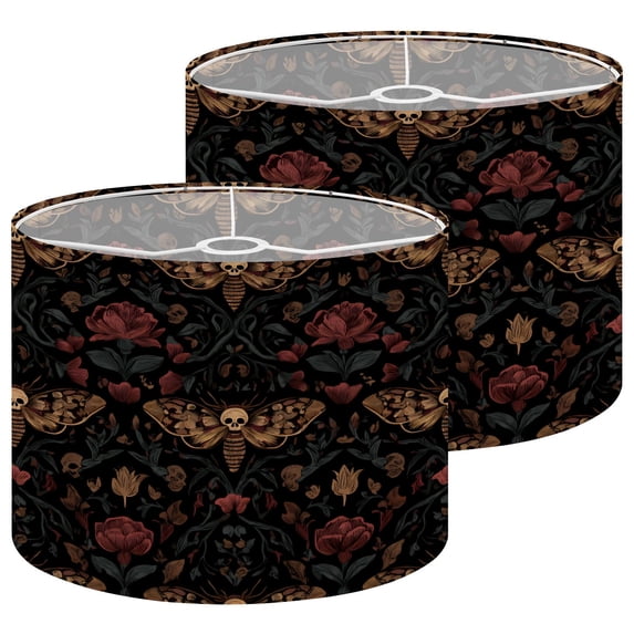 Lampshades 2 Pack Dark Gothic Moth Skull Red Flowers Vintage Botanical Style 13"x13"x10" Light Shade for Table Lamps Floor Lamp Shades Lampshade Replacement with Spider Fitter Easy Assembly