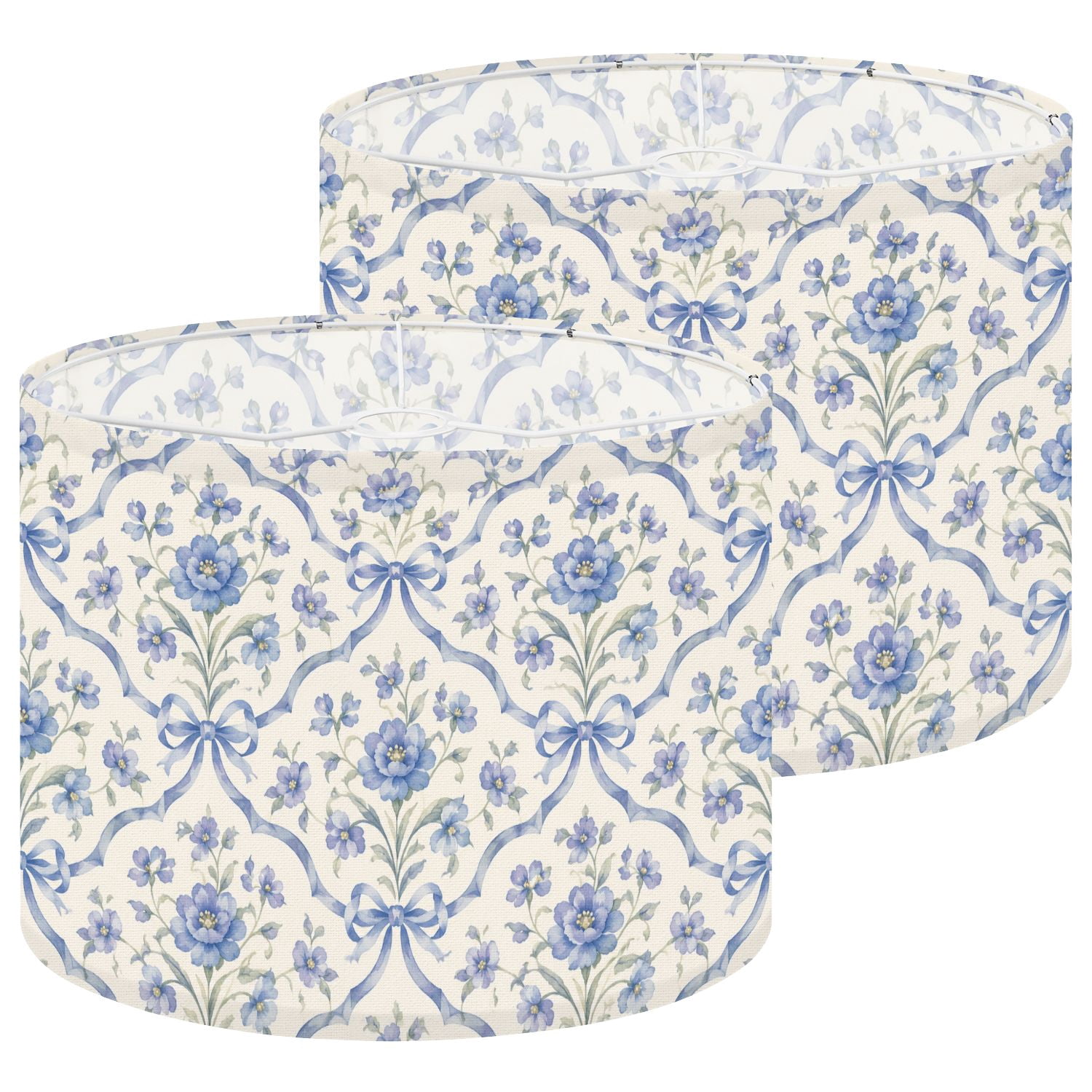Lampshades 2 Pack Delicate Blue Floral garden Ribbons Cream Watercolor ...