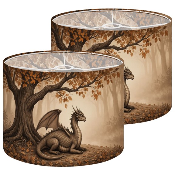 Lampshades 2 Pack Dragon Resting Beneath Ancient Oak Tree Sepia Fantasy 13"x13"x10" Light Shade for Table Lamps Floor Lamp Shades Lampshade Replacement Easy Assembly