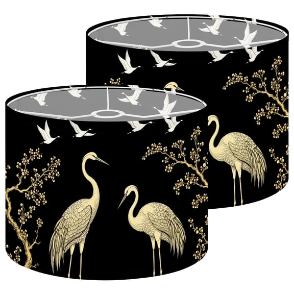 Lampshades 2 Pack Elegant Cranes Floral Branches Gold Black Wildlife Oriental 13"x13"x10" Light Shade for Table Lamps Floor Lamp Shades Lampshade Replacement Easy Assembly