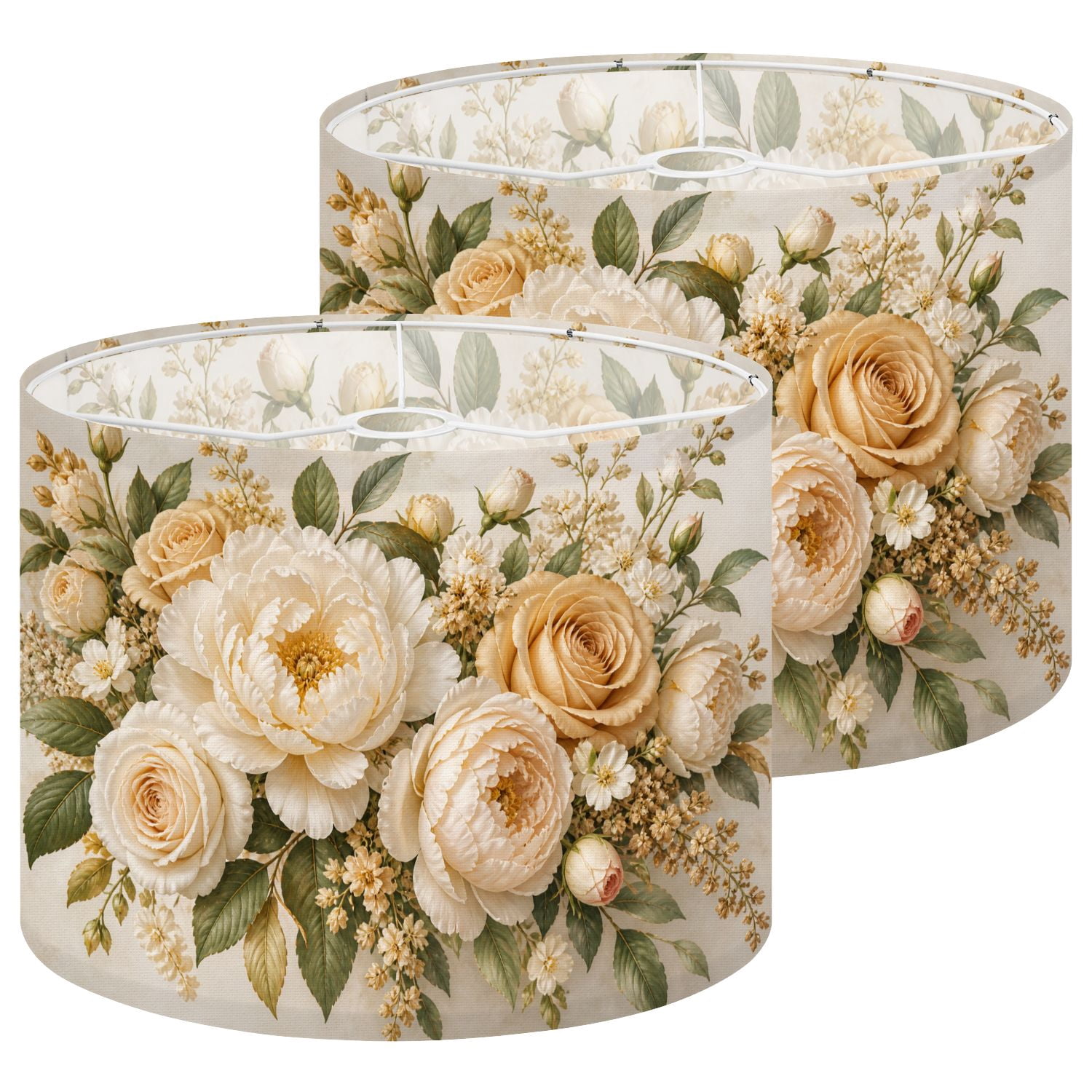 Shade Cloth For Roses Lampshades 2 Pack Elegant Floral Cream Peach Roses Peonies 13