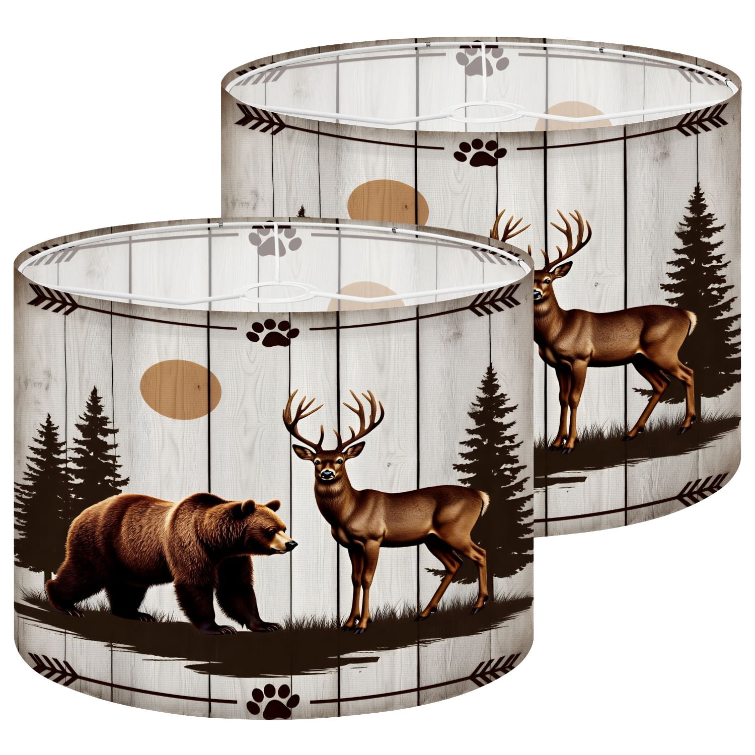 Lampshades 2 Pack Farmhouse Bear Deer Wooden Bathroom Decor Brown Grizzly Bear Majestic 13"x13"x10" Light Shade for Table Lamps Floor Lamps Drum Lamp Shades Lampshade Replacement Easy Assembly