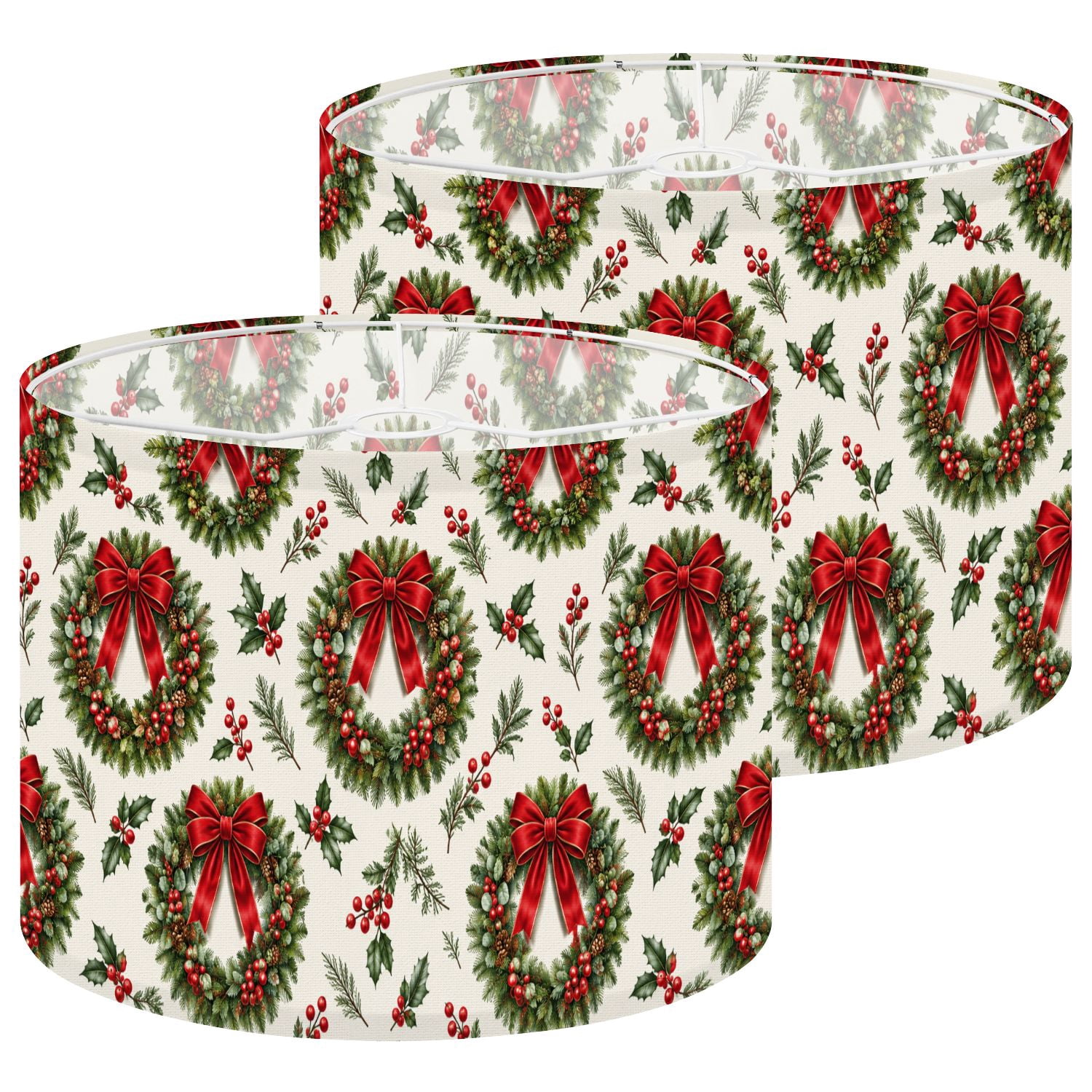 Lampshades 2 Pack Festive Christmas Red Ribbons Holly Berries 13