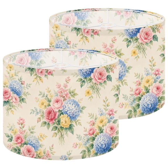 Lampshades 2 Pack Floral Bouquet Pink Roses Blue Hydrangeas Yellow 13 ...