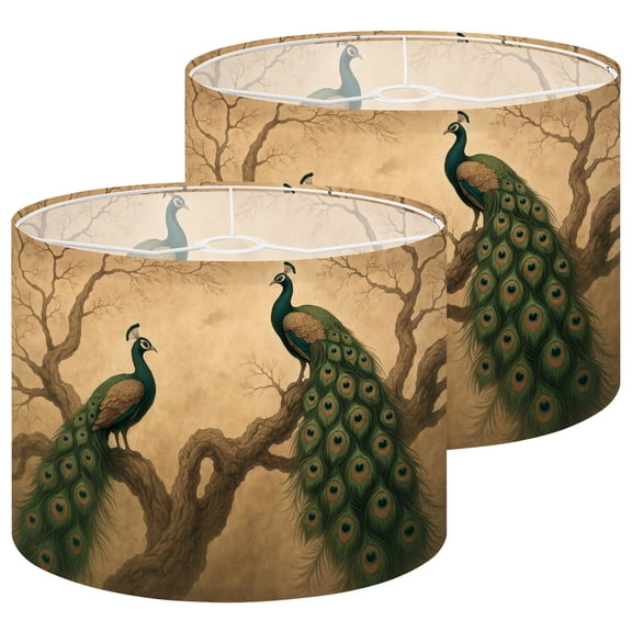 Lampshades 2 Pack Floral Vintage Green Bathroom Decor Geometric Birds Abstract 13"x13"x10" Light Shade for Table Lamps Floor Lamps Drum Lamp Shades Lampshade Replacement Easy Assembly
