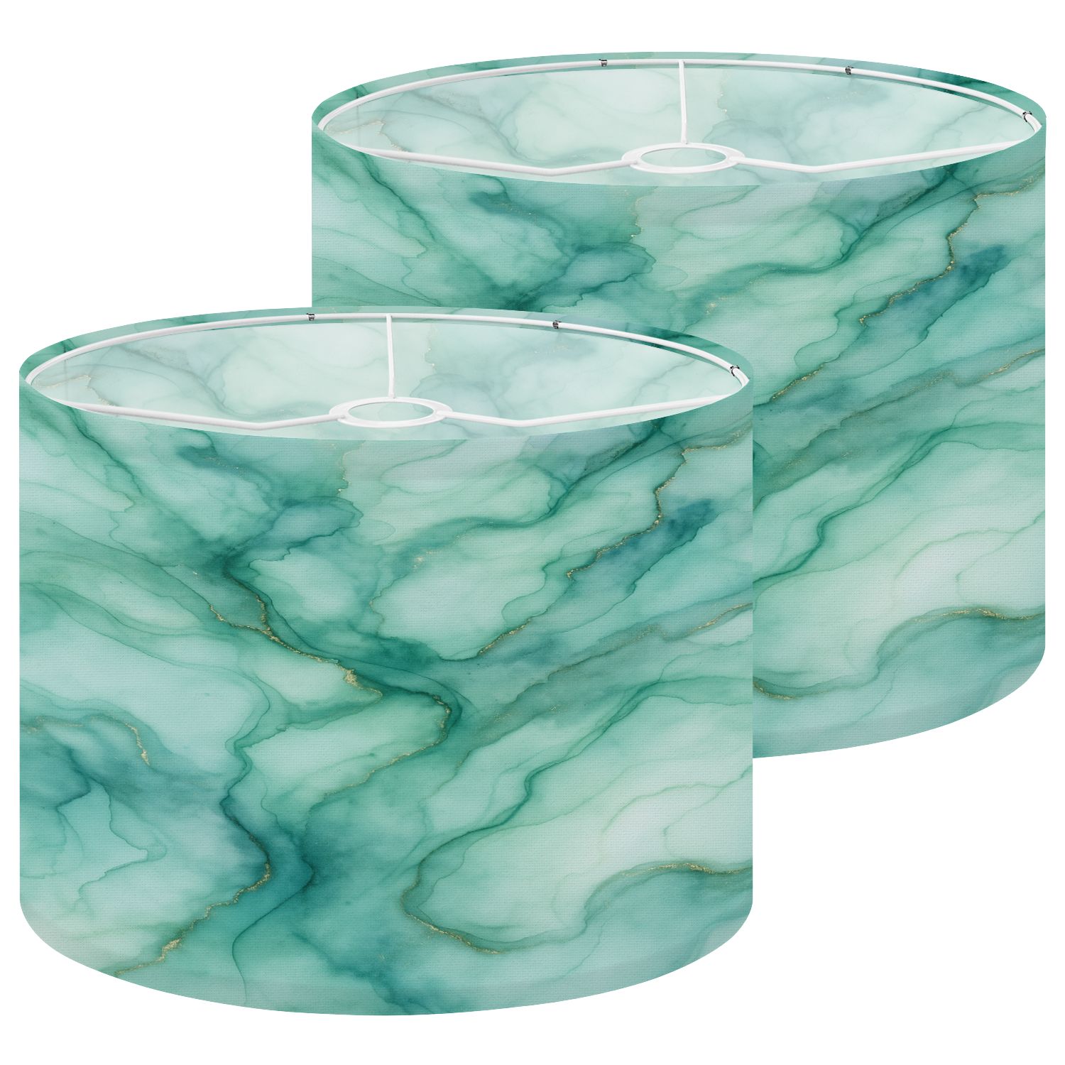 Lampshades 2 Pack Foil Seamless Blue Ink Paint Green Marble Watercolor Light Elegant 13"x13"x10" Light Shade for Table Lamps Floor Lamps Drum Lamp Shades Lampshade Replacement Easy Assembly