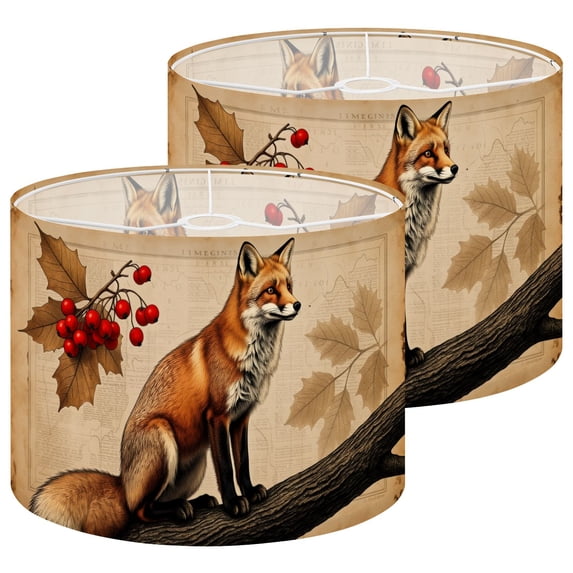 Lampshades 2 Pack Fox Autumn Leaves Red Berries Vintage Map 13"x13"x10" Light Shade for Table Lamps Floor Lamp Shades Lampshade Replacement Easy Assembly Whimsical Aesthetic for Nursery