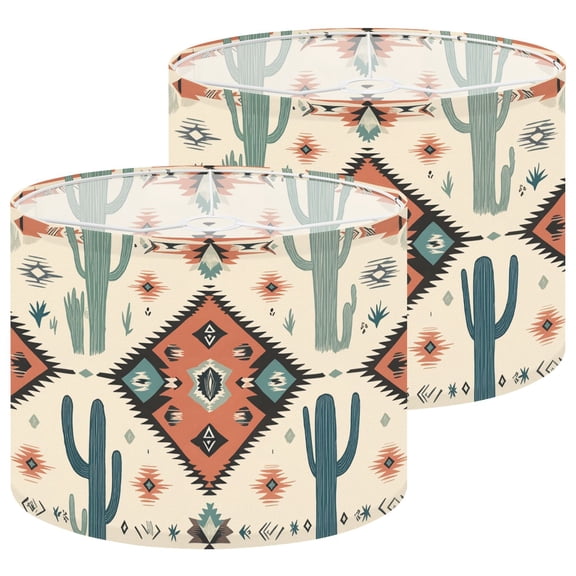 Lampshades 2 Pack Geometric Southwestern Cactus Tribal Aztec Motifs Western 13"x13"x10" Light Shade for Table Lamps Floor Lamp Shades Lampshade Replacement Easy Assembly