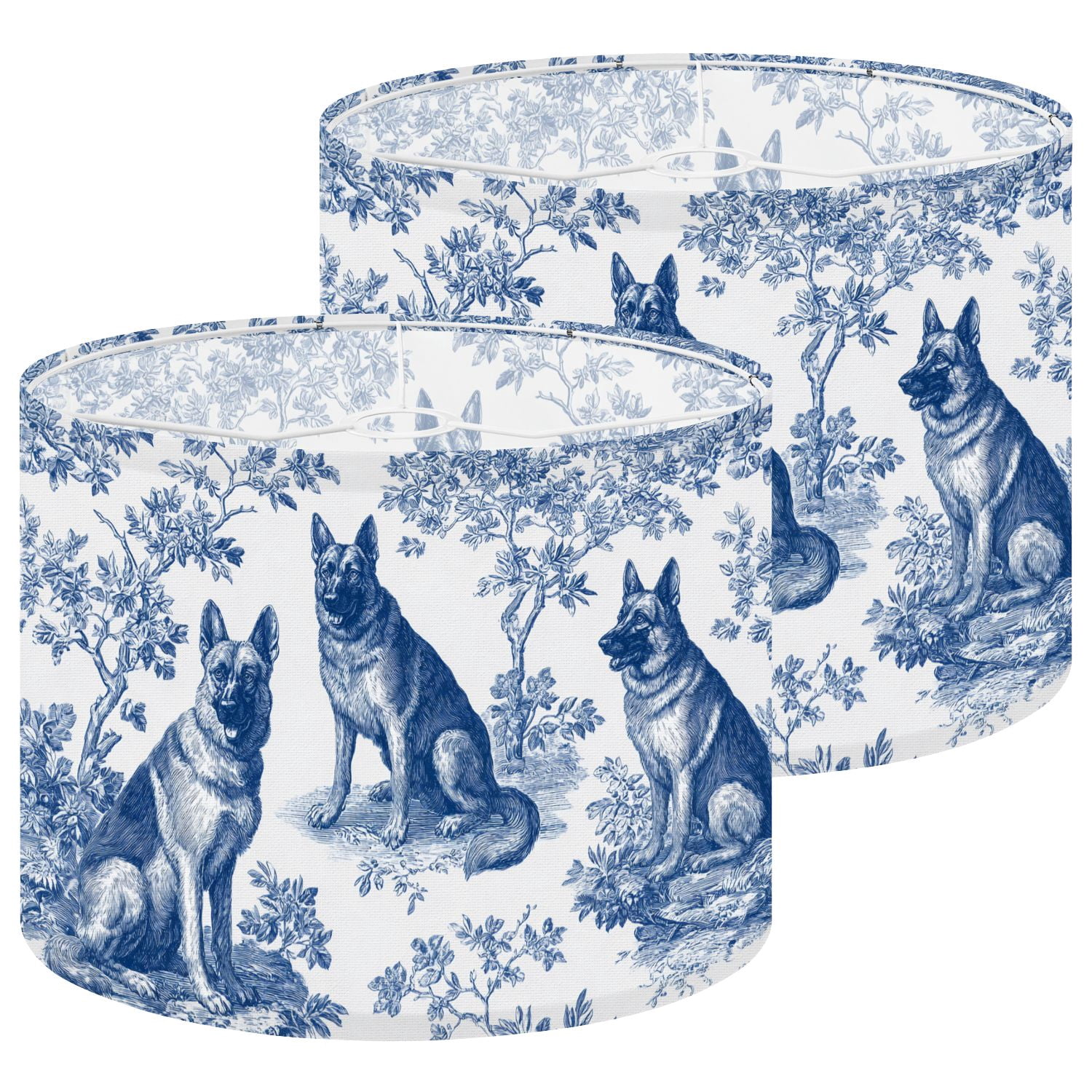 Lampshades 2 Pack German Shepherds hunting Floral Elements Elegant Blue ...
