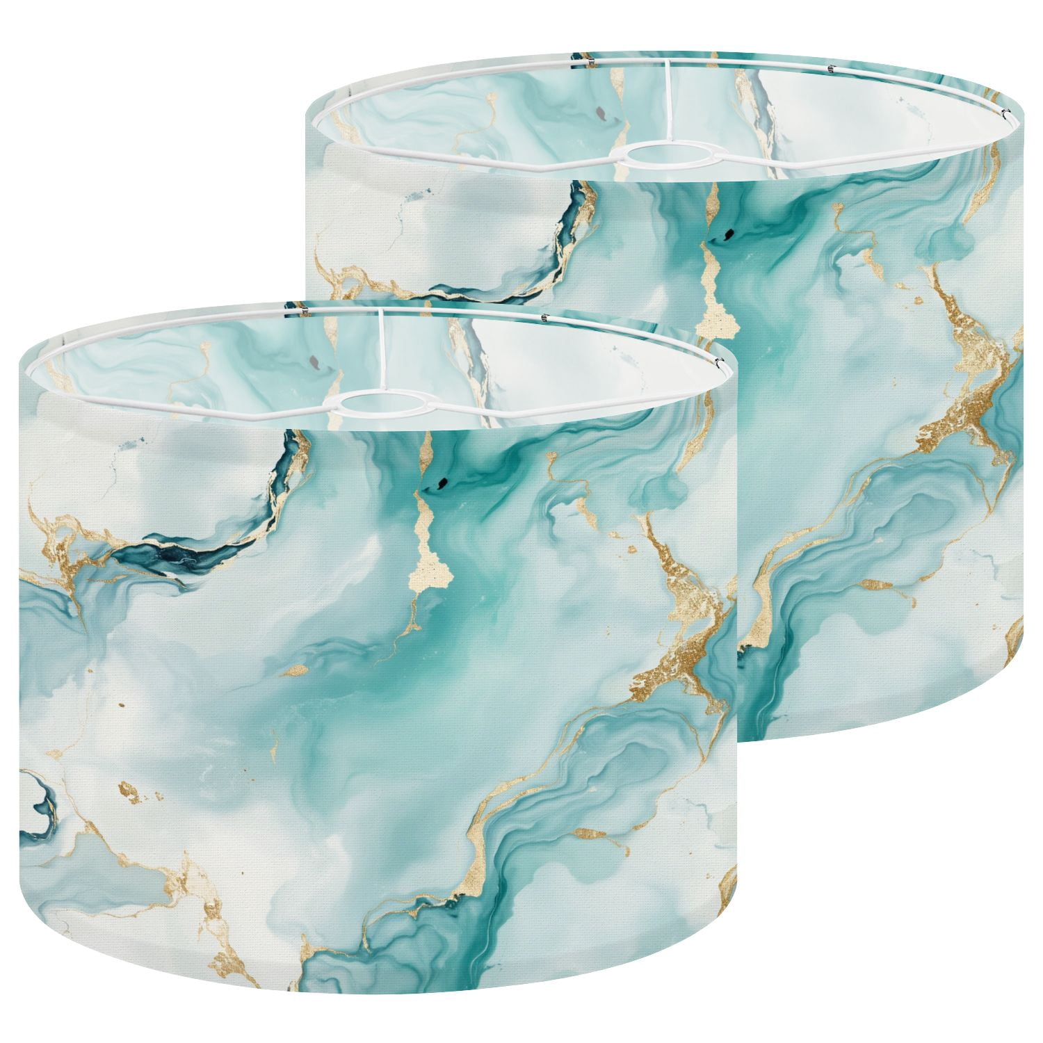 Lampshades 2 Pack Gold Alcohol Ink Marble Blue Oriental Green Marble 13"x13"x10" Light Shade for Table Lamps Floor Lamps Drum Lamp Shades Lampshade Replacement Easy Assembly