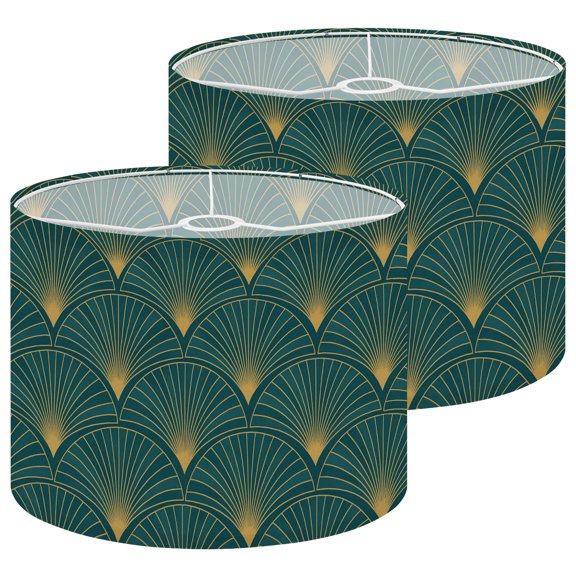 Lampshades 2 Pack Golden elements blue seamless Art deco style 13"x13"x10" Light Shade for Table Lamps Floor Lamps Drum Lamp Shades Lampshade Replacement Easy Assembly