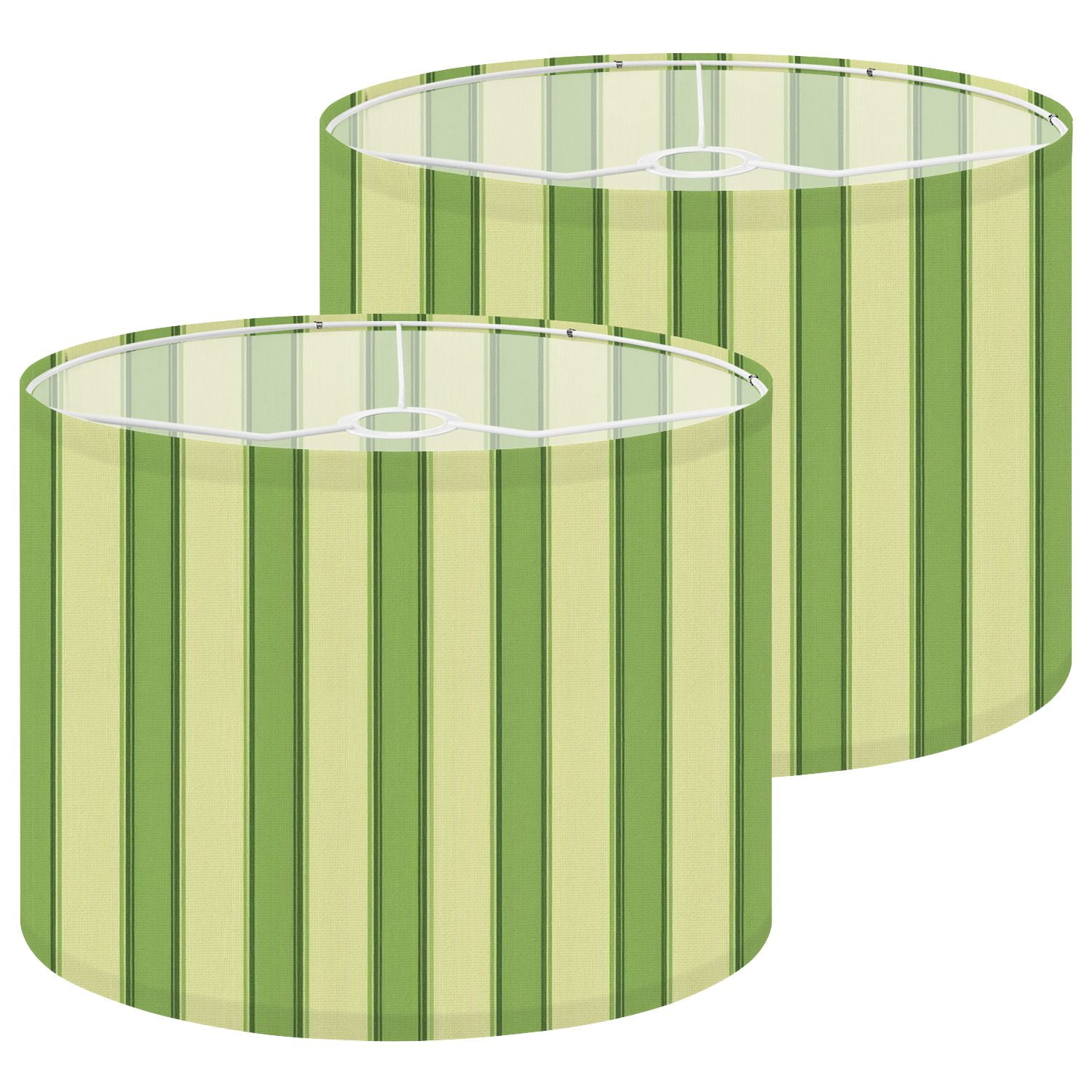 Lampshades 2 Pack Green Beige Striped Textured 13"x13"x10" Light Shade for Table Lamps Floor Lamps Drum Lamp Shades Lampshade Replacement Easy Assembly