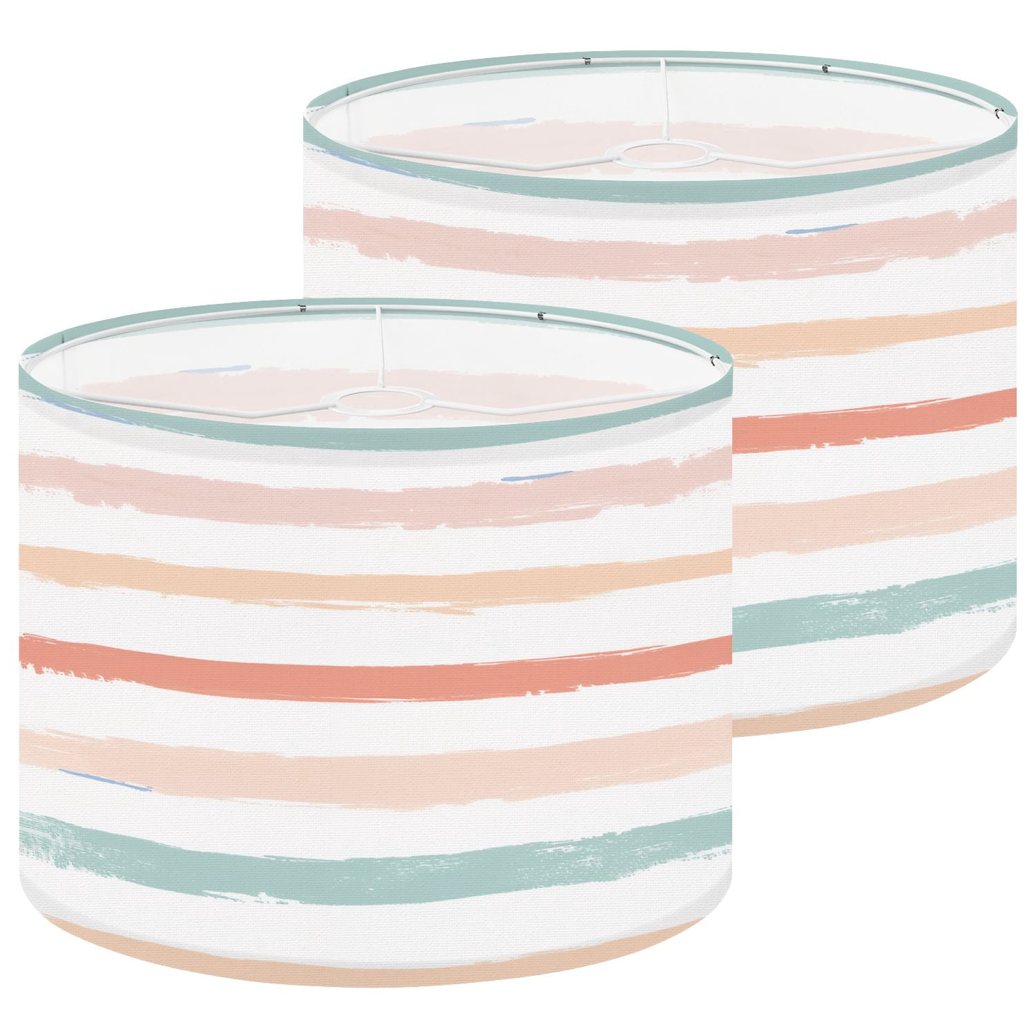 Lampshades 2 Pack Hand drawn striped pink orange green girly stripe childish 13"x13"x10" Light Shade for Table Lamps Floor Lamps Drum Lamp Shades Lampshade Replacement Easy Assembly