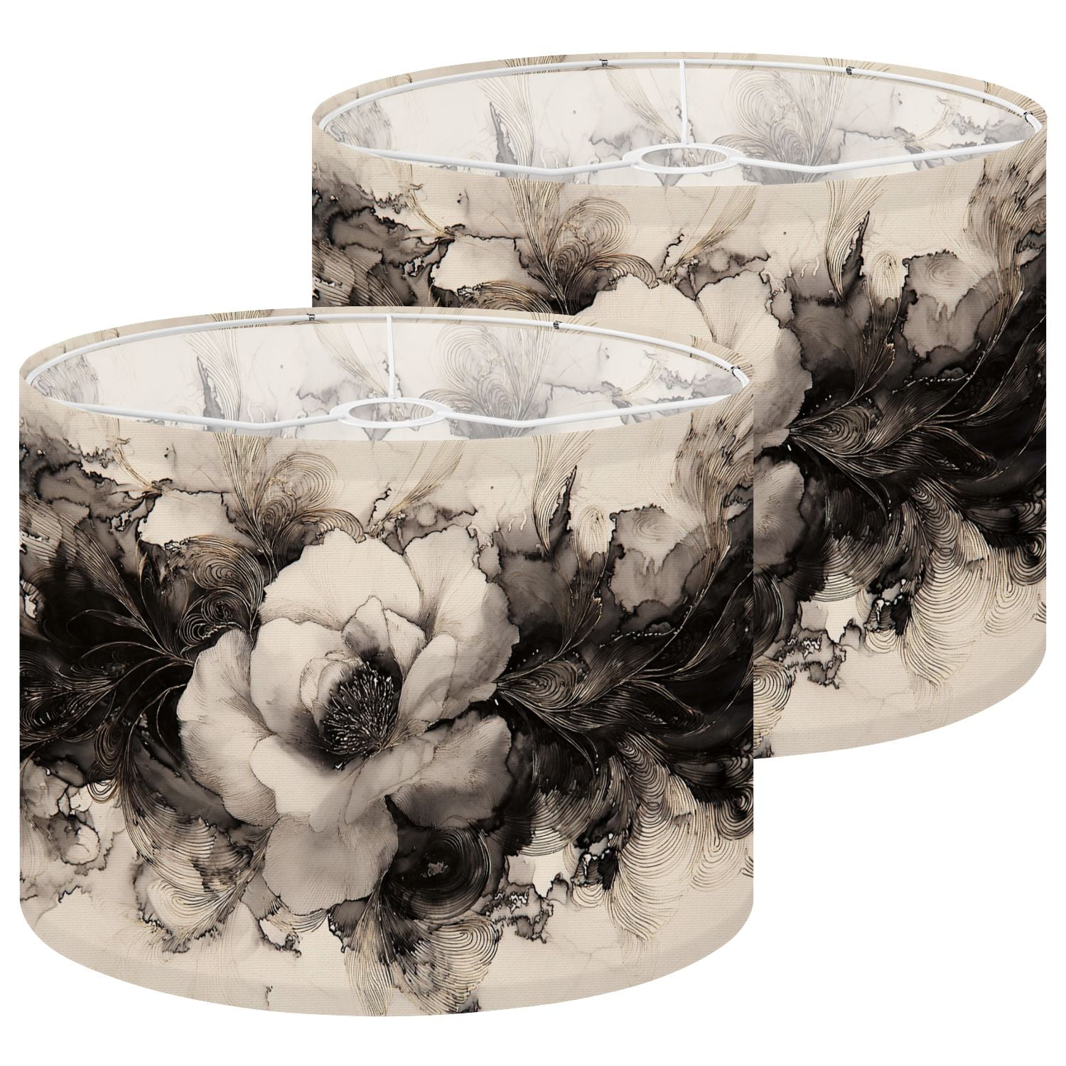 Lampshades 2 Pack Ink Rose Abstract Floral Onyx Roses Large Petals Abstract Foliage 13"x13"x10" Light Shade for Table Lamps Floor Lamps Drum Lamp Shades Lampshade Replacement Easy Assembly