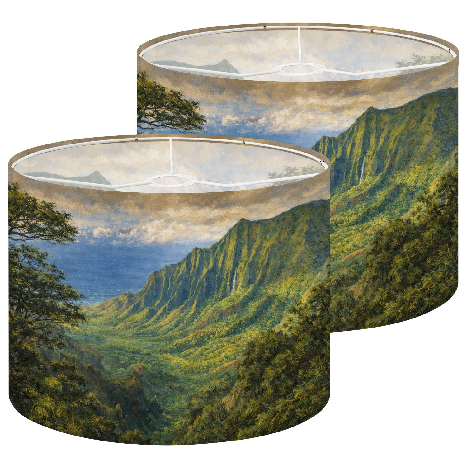 Lampshades 2 Pack Island Hawaii Waterfall 13"x13"x10" Light Shade for Table Lamps Floor Lamp Shades Lampshade Replacement Easy Assembly