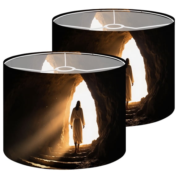 Lampshades 2 Pack Jesus Walking Out Cave Light Behind Symbolizing Hope 13"x13"x10" Light Shade for Table Lamps Floor Lamp Shades Lampshade Replacement Easy Assembly