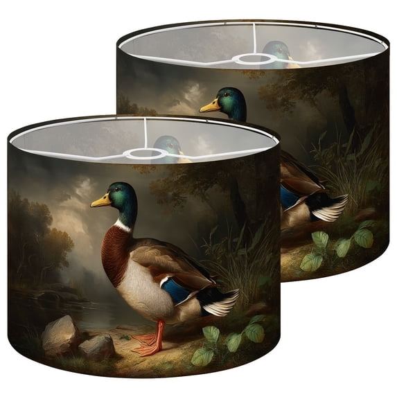 Lampshades 2 Pack Majestic Mallard Duck Natural Pond Greenery Dramatic 13"x13"x10" Light Shade for Table Lamps Floor Lamps Drum Lamp Shades Lampshade Replacement Easy Assembly