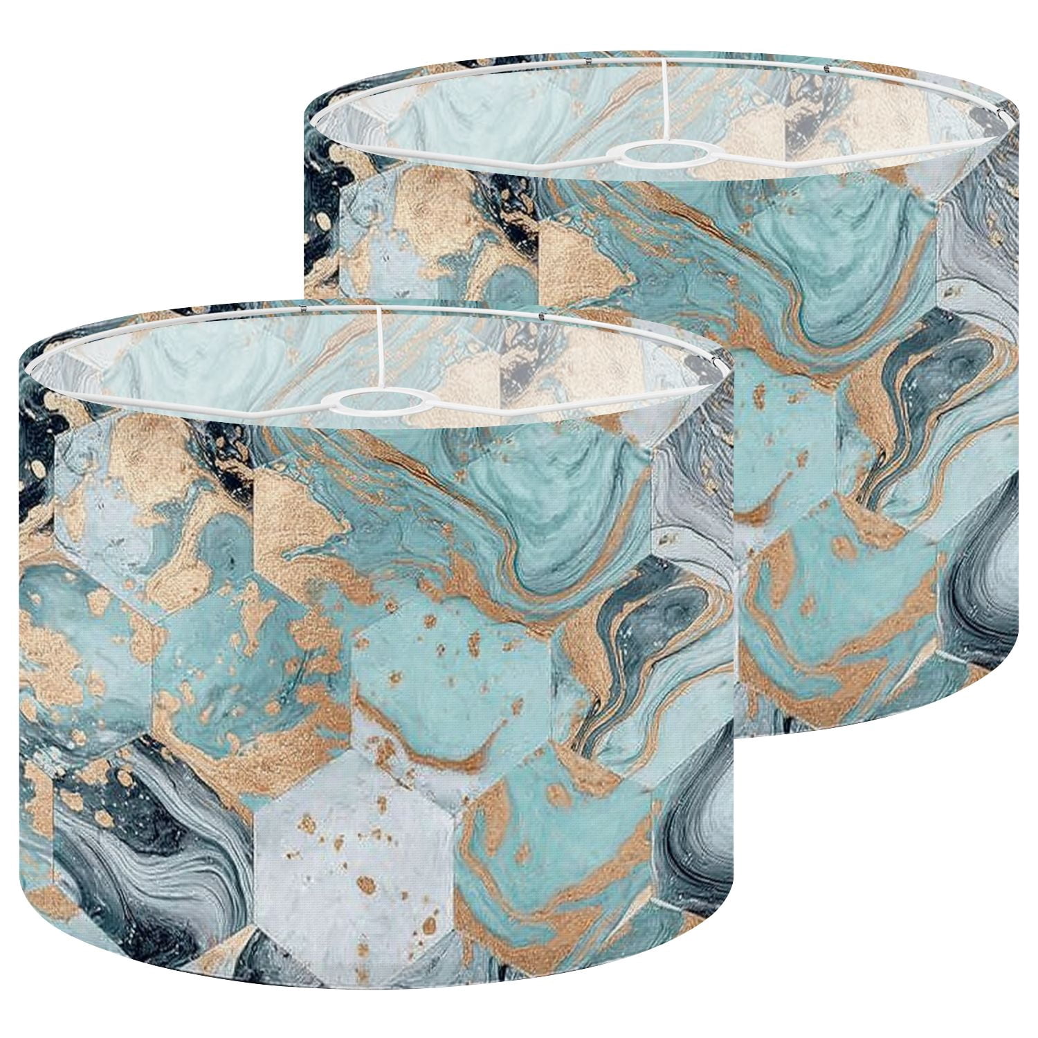 Lampshades 2 Pack Marble Gold Turquoise Blue Teal Marbling 13"x13"x10" Light Shade for Table Lamps Floor Lamps Drum Lamp Shades Lampshade Replacement Easy Assembly