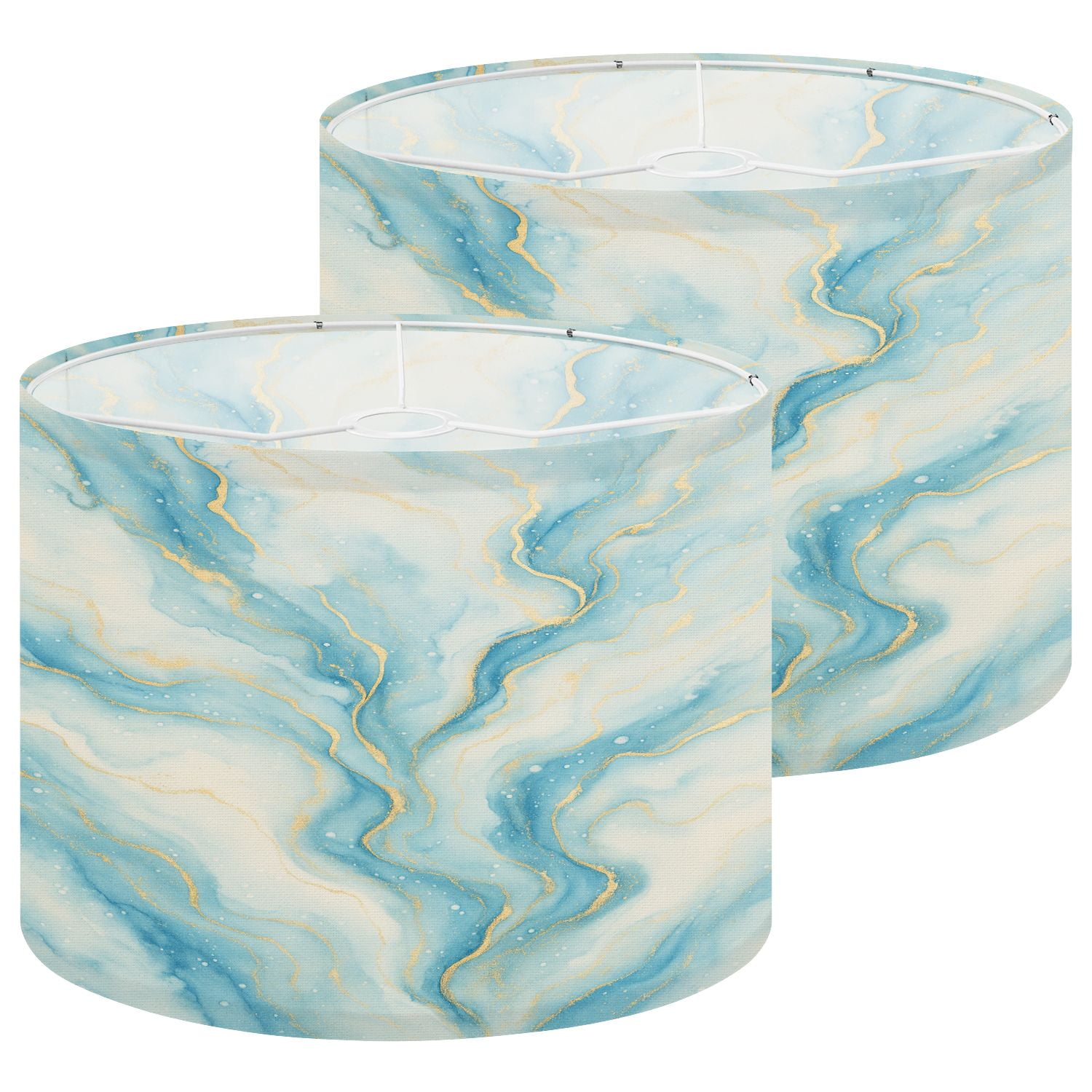 Lampshades 2 Pack Marble Water Color Ink Canvas Blue Marble Watercolor Luxury Abstract 13"x13"x10" Light Shade for Table Lamps Floor Lamps Drum Lamp Shades Lampshade Replacement Easy Assembly