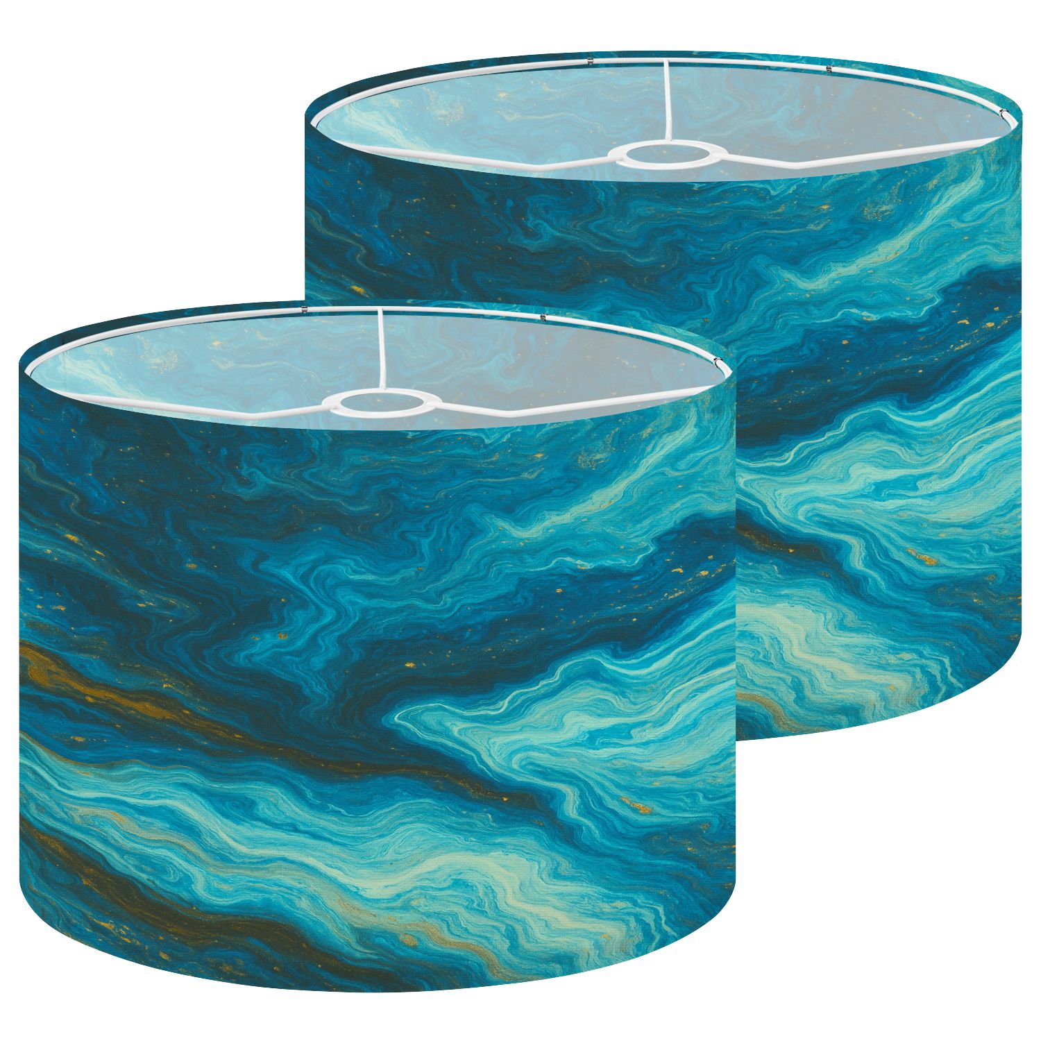 Lampshades 2 Pack Marble abstract acrylic Blue marbling artwork texture Agate Gold 13"x13"x10" Light Shade for Table Lamps Floor Lamps Drum Lamp Shades Lampshade Replacement Easy Assembly