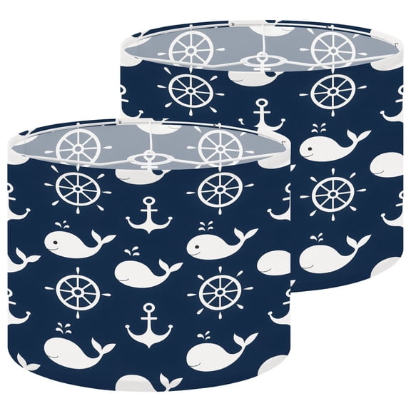 Lampshades 2 Pack Maritime mood nautical whales wheels anchors deep blue 13"x13"x10" Light Shade for Table Lamps Floor Lamps Drum Lamp Shades Lampshade Replacement Easy Assembly